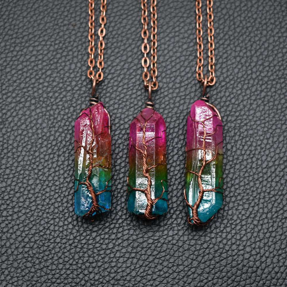 Crystal Pillar Tree of Life Pendant Necklace - Tiff's Treasures