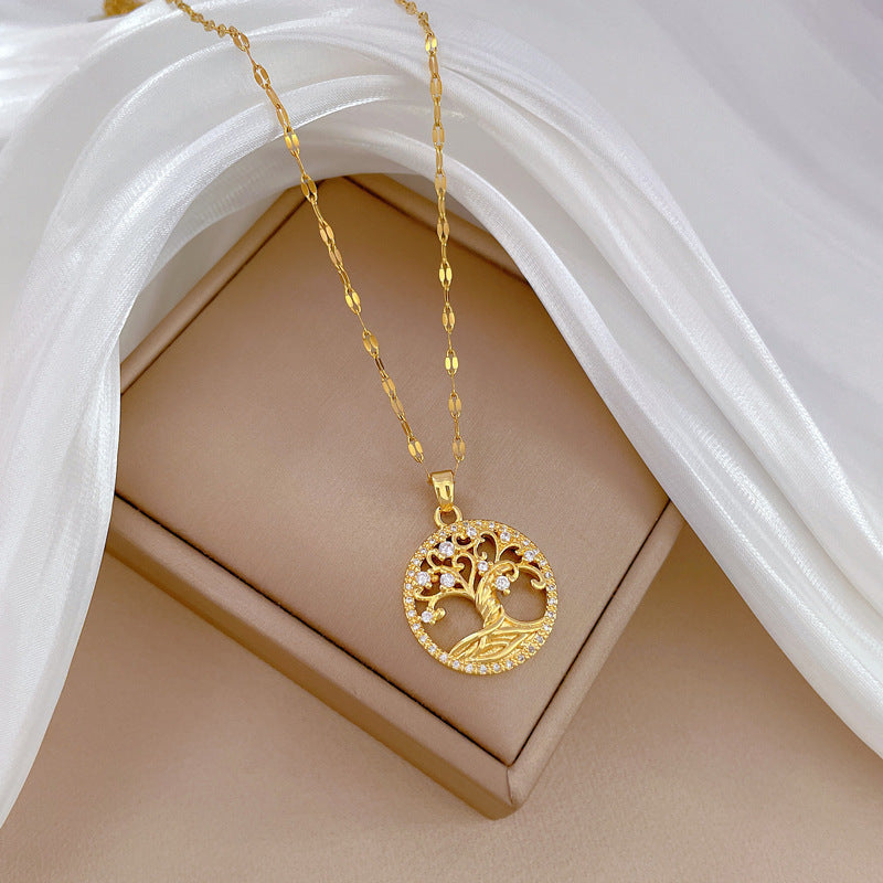 Gold-plated Micro-inlaid Full Rhinestone Zircon Lucky Tree Light Luxury Cross-border Necklace - Tiff's Treasures