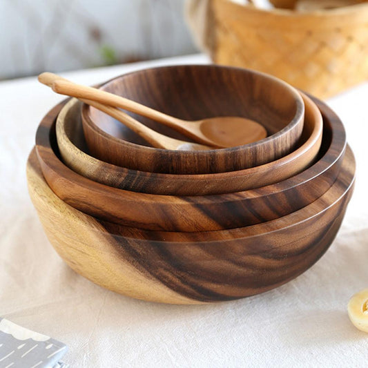 Kitchen Natural Wooden Bowl Household Fruit Bowl Salad Bowl For Home Restaurant Food Container Wooden Utensils Note The Size Hot - Tiff's Treasures