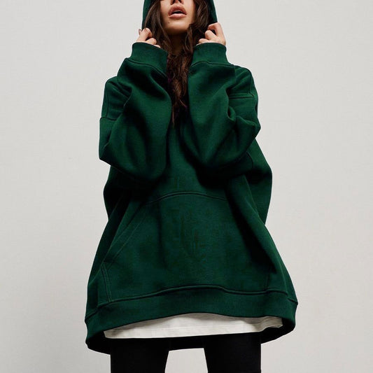 Street Boyfriend Style Polar Fleece Loose Pockets Hooded Sweater - Tiff's Treasures