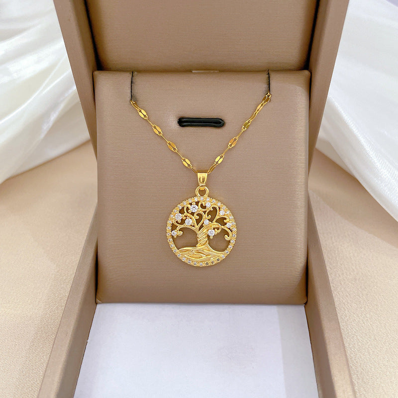 Gold-plated Micro-inlaid Full Rhinestone Zircon Lucky Tree Light Luxury Cross-border Necklace - Tiff's Treasures