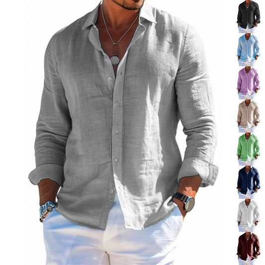 Men's Long Sleeve Shirt Casual Loose Lapel Button Top Solid Color Plus Size Blouse Clothing - Tiff's Treasures