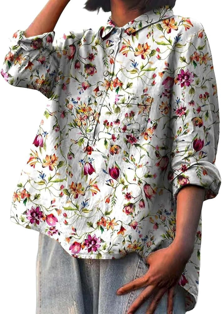 Women’s Animal Print Hawaiian Shirt – Long Sleeve Tropical Button-Up Blouse - Tiff's Treasures
