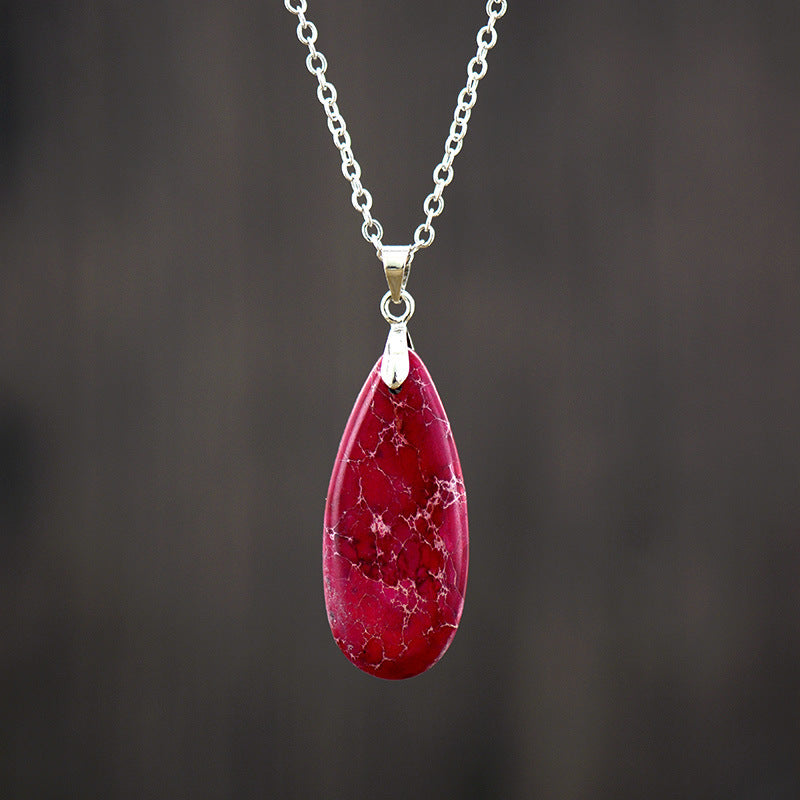 Emperor Stone Water Drop 18K Gold Plating Chain Pendant Necklace - Tiff's Treasures