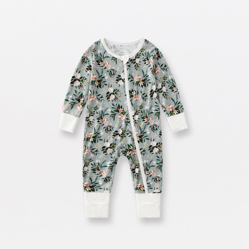 Bamboo Fiber Baby Jumpsuits Spring And Autumn Long Sleeve Double Zipper Baby Pajamas Romper - Tiff's Treasures