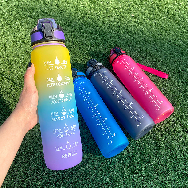 1L Tritan Water Bottle With Time Marker Bounce Cover Motivational Water Bottle Cycling Leakproof Cup For Sports Fitness Bottles - Tiff's Treasures