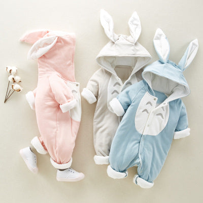 The new cotton padded cotton baby romper thickened chinchilla hooded cotton baby Onesies newborn go climbing clothes - Tiff's Treasures