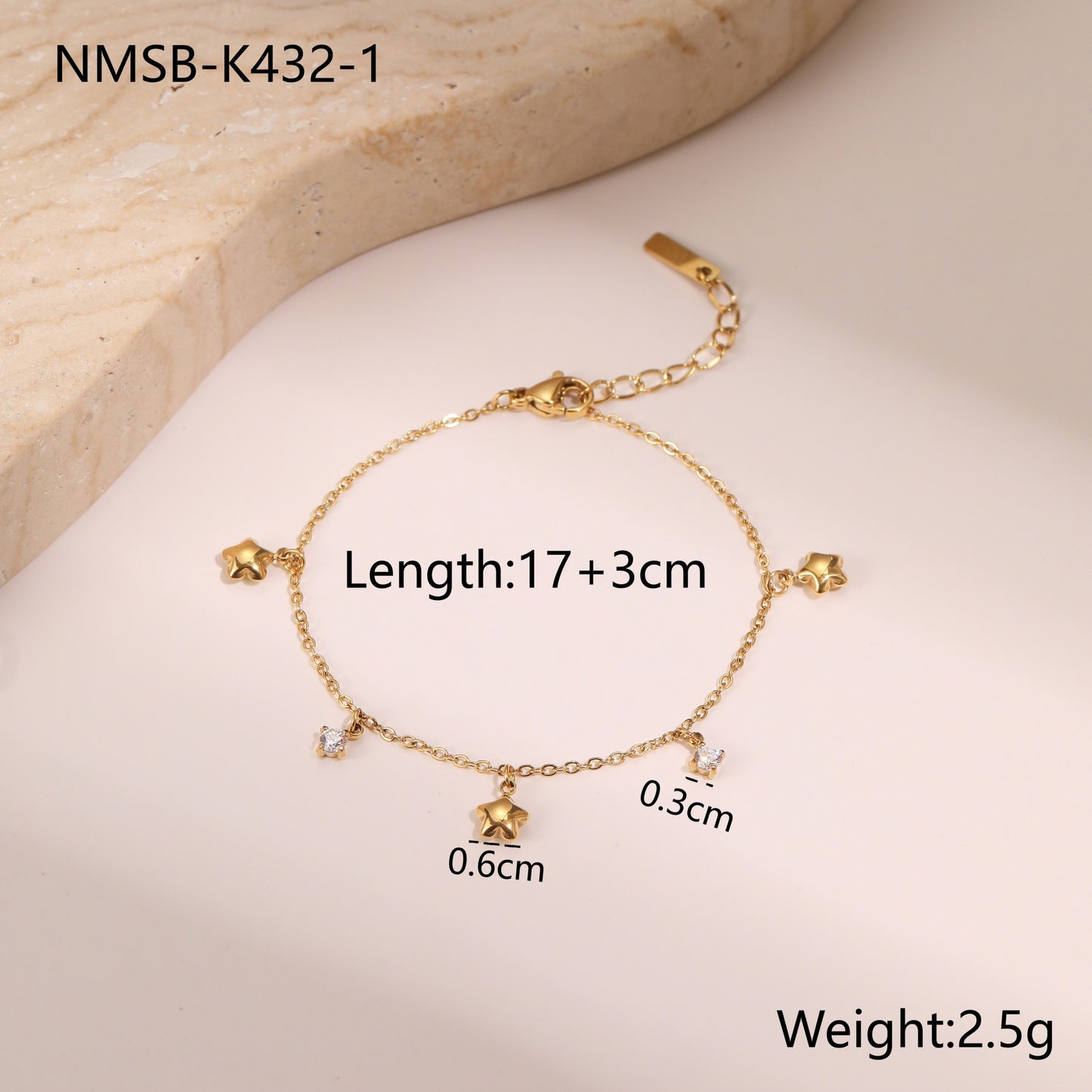 Titanium Steel Star Zircon Bracelet (18K Gold Plate) - Tiff's Treasures