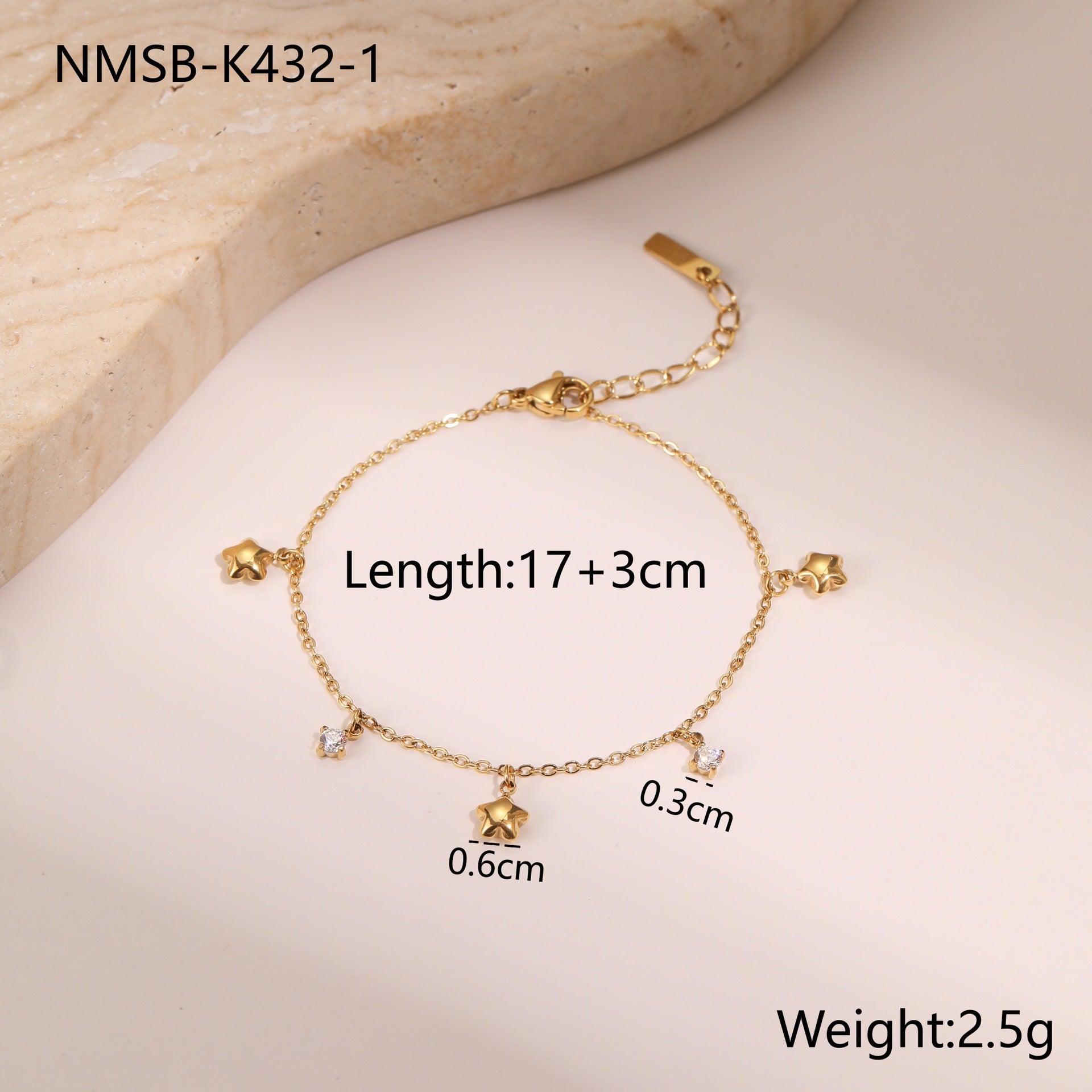 Titanium Steel Star Zircon Bracelet (18K Gold Plate) - Tiff's Treasures