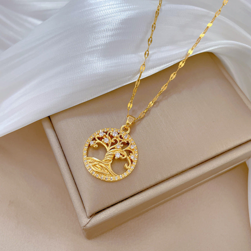 Gold-plated Micro-inlaid Full Rhinestone Zircon Lucky Tree Light Luxury Cross-border Necklace - Tiff's Treasures