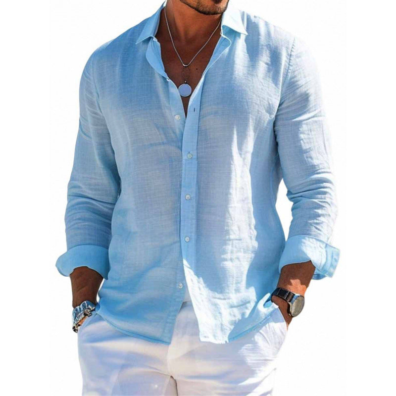 Men's Long Sleeve Shirt Casual Loose Lapel Button Top Solid Color Plus Size Blouse Clothing - Tiff's Treasures