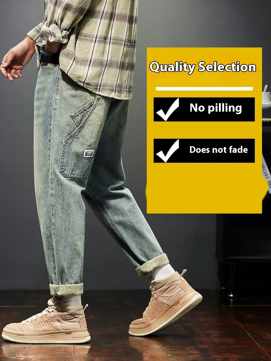 Men’s Retro Stretch Jeans – Yellow Mud Wash, Loose Fit Casual Denim Pants - Tiff's Treasures