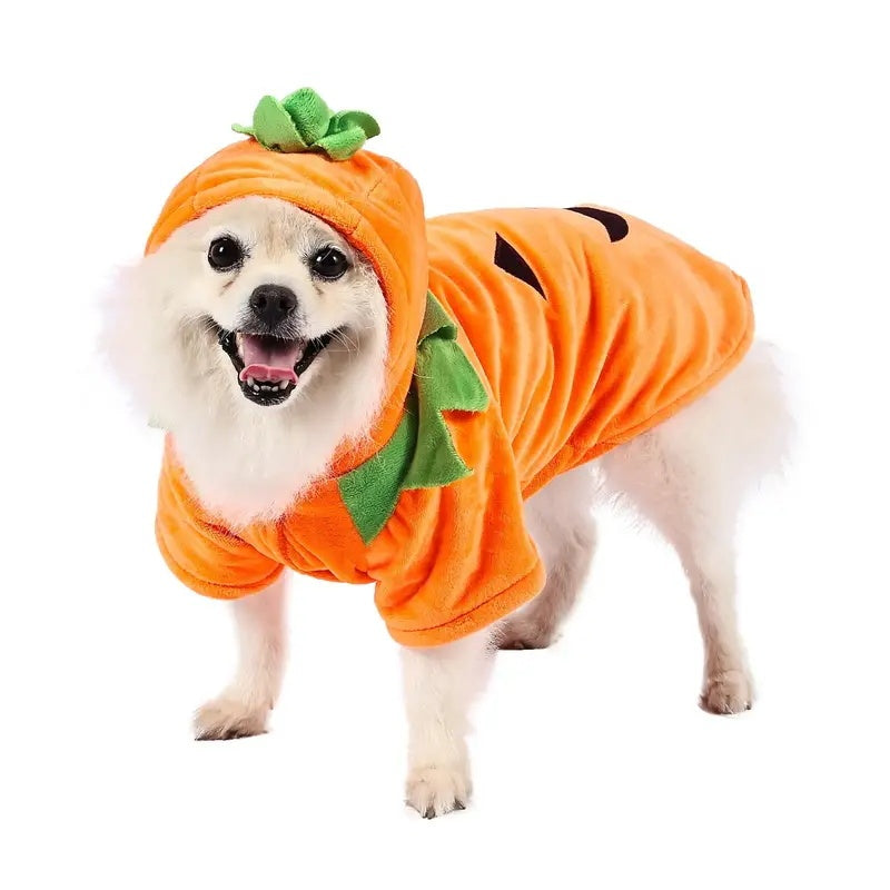 Dog Hoodie Cute Funny Halloween Style Pumpkin Cosplay Costume Warm Puppy Fleece Clothes - Tiff's Treasures