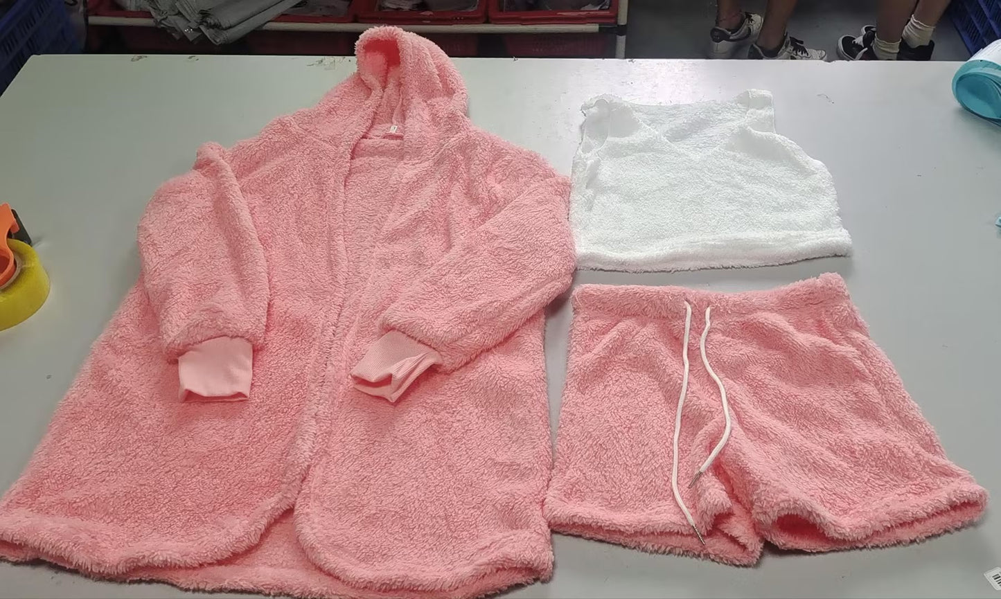 3pcs Womens Clothing Long Sleeve Crop Tank Top And Drawstring Shorts Pajama Set - Tiff's Treasures