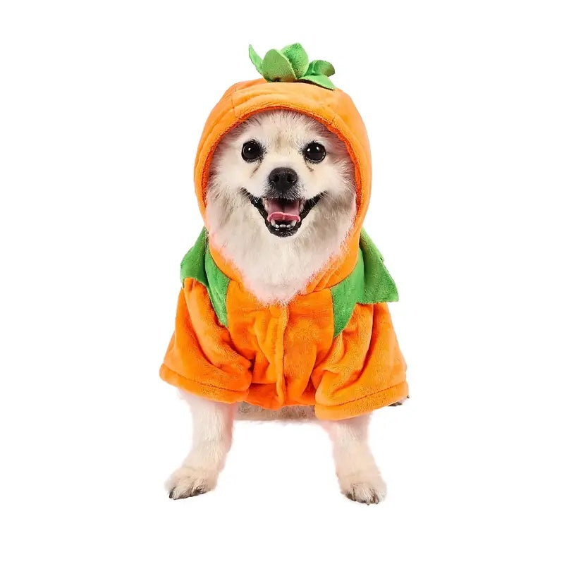 Dog Hoodie Cute Funny Halloween Style Pumpkin Cosplay Costume Warm Puppy Fleece Clothes - Tiff's Treasures