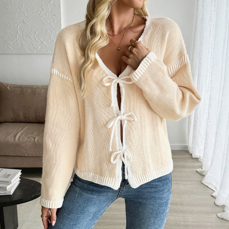 European And American Autumn And Winter Contrast Color Senior Series Chic Cardigan Knitted Sweater - Tiff's Treasures