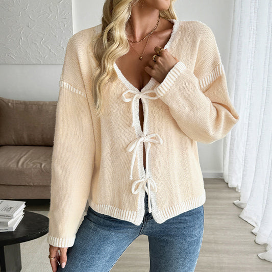 European And American Autumn And Winter Contrast Color Senior Series Chic Cardigan Knitted Sweater - Tiff's Treasures