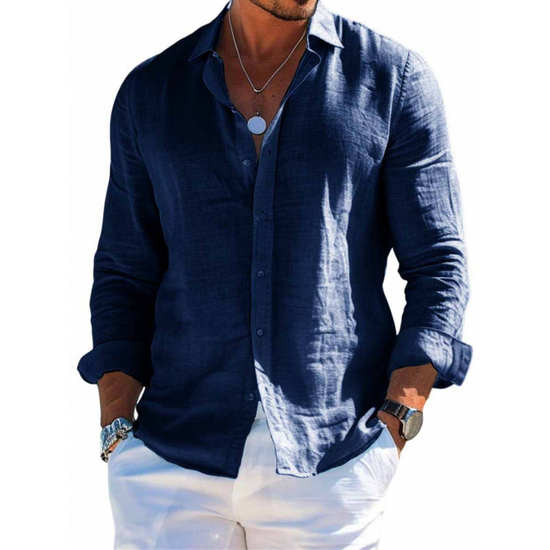 Men's Long Sleeve Shirt Casual Loose Lapel Button Top Solid Color Plus Size Blouse Clothing - Tiff's Treasures