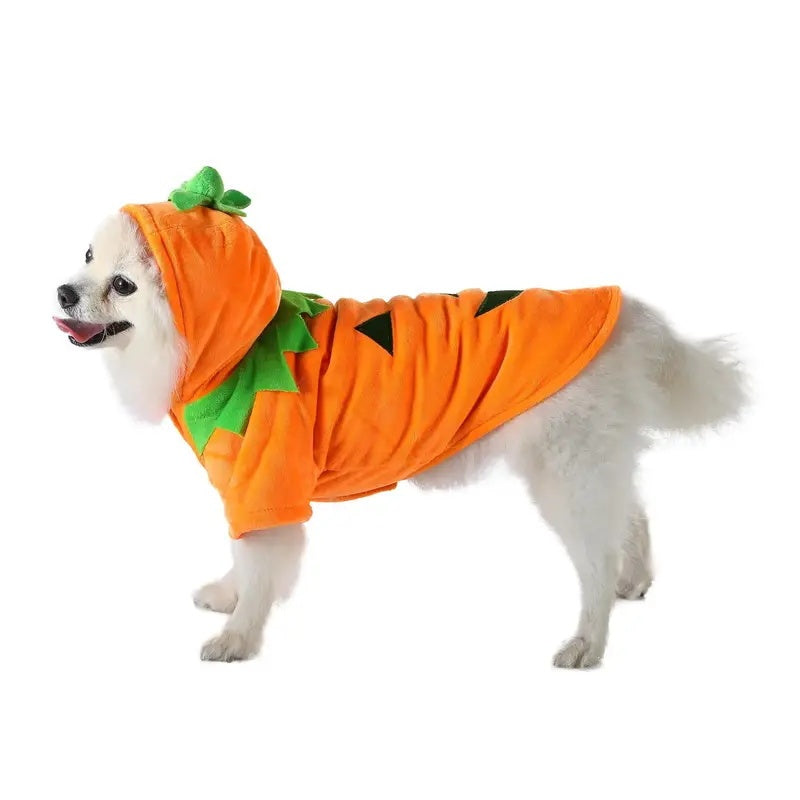 Dog Hoodie Cute Funny Halloween Style Pumpkin Cosplay Costume Warm Puppy Fleece Clothes - Tiff's Treasures