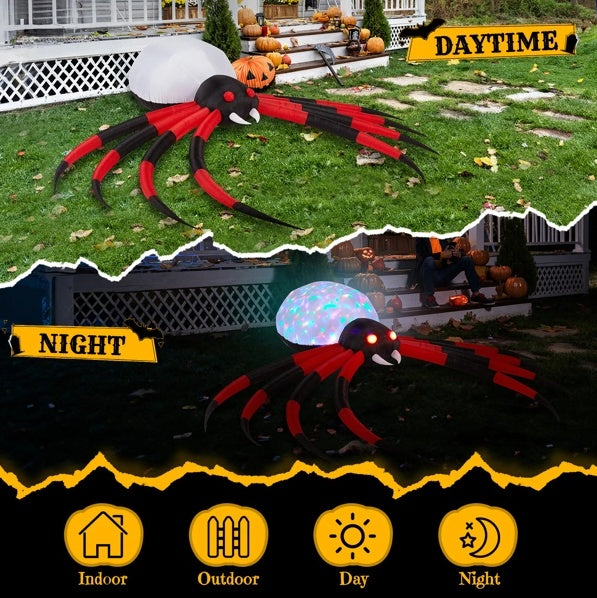 Inflatables Crawling Spider 11.8 FT Halloween Outdoor Decorations With Rotating LED Lights - Tiff's Treasures