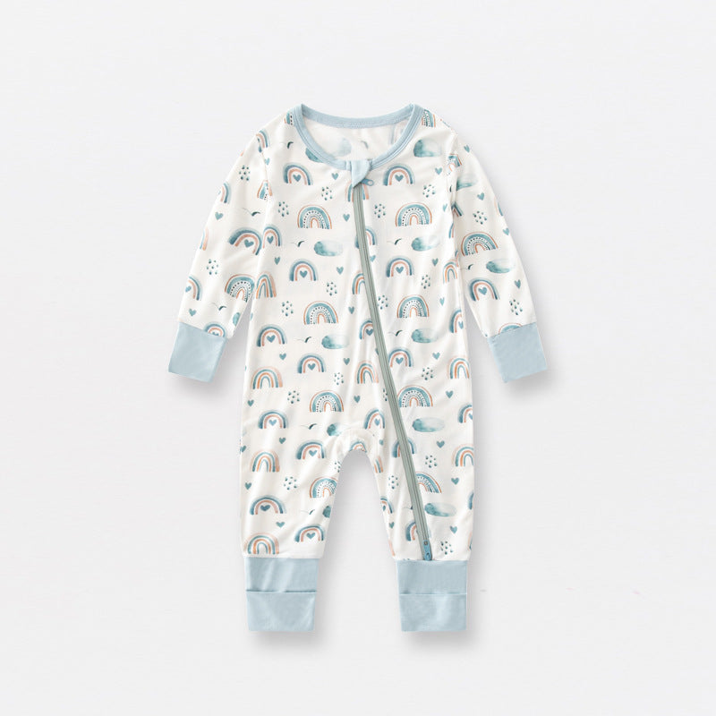 Bamboo Fiber Baby Jumpsuits Spring And Autumn Long Sleeve Double Zipper Baby Pajamas Romper - Tiff's Treasures