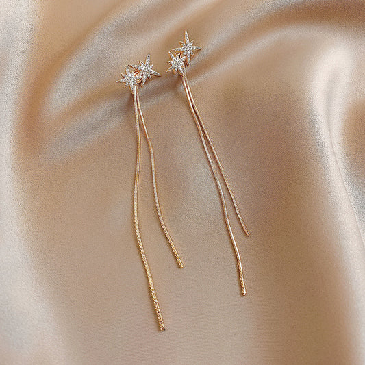 Women's Korean Style Long Tassel Drop Earrings Elegant Lightweight Statement Gold Plated Fashion Jewelry Wholesale - Tiff's Treasures