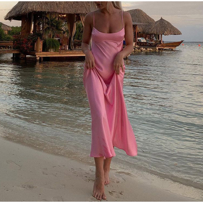 Satin Cami Backless Slip Dress – Elegant Maxi - Tiff's Treasures