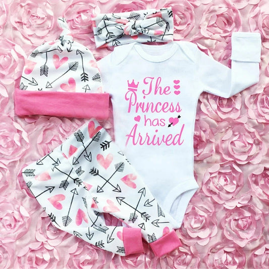 4PCS Newborn Kids Baby Girl Outfits Clothes Romper Bodysuit Pants Outfits Set - Tiff's Treasures