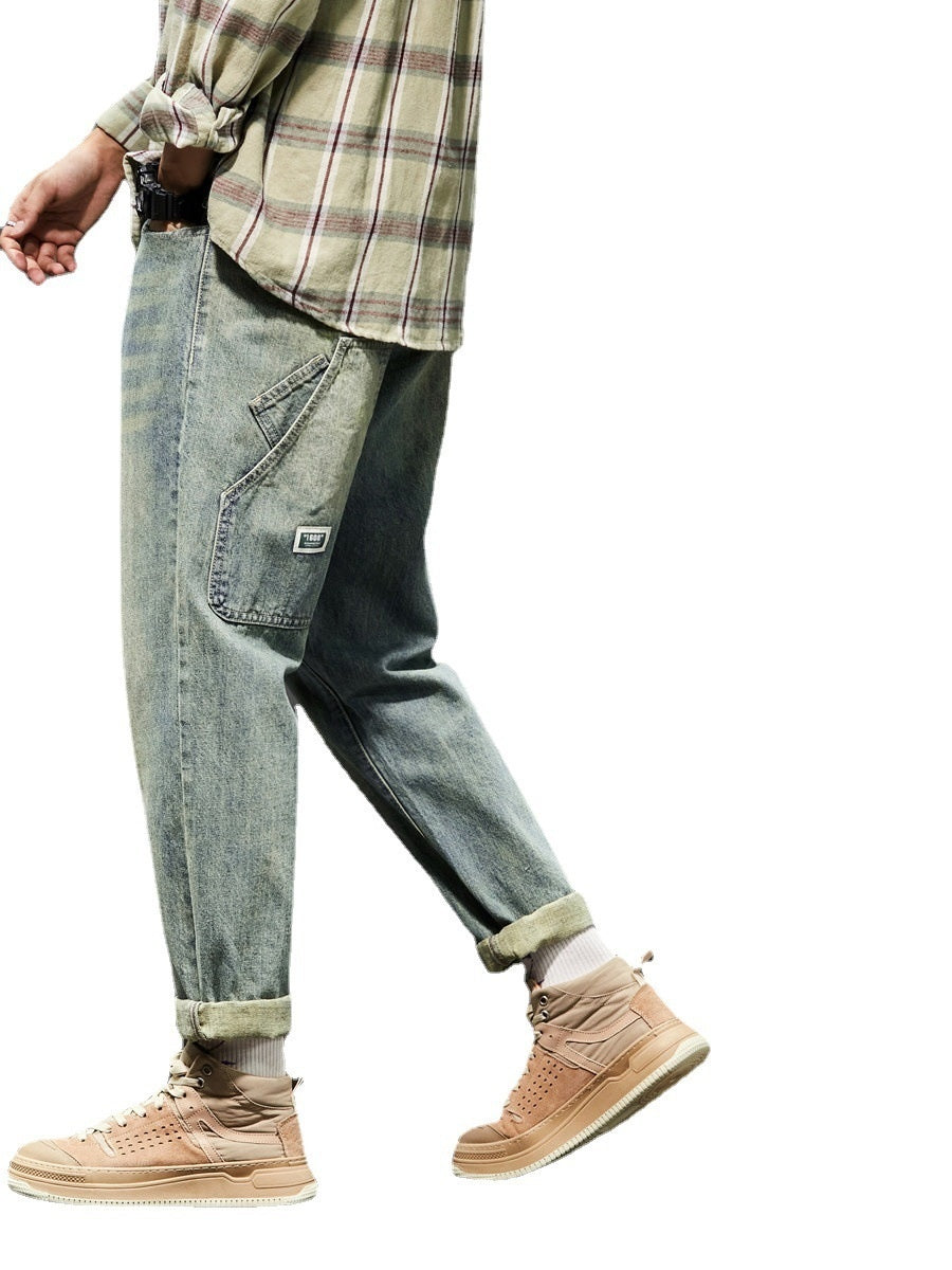 Men’s Retro Stretch Jeans – Yellow Mud Wash, Loose Fit Casual Denim Pants - Tiff's Treasures