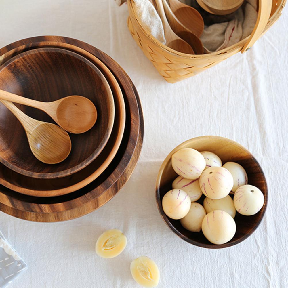 Kitchen Natural Wooden Bowl Household Fruit Bowl Salad Bowl For Home Restaurant Food Container Wooden Utensils Note The Size Hot - Tiff's Treasures