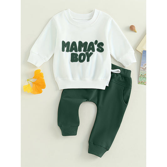 Toddler Baby Boy Clothes 'Mama's Boy' Print Long Sleeve Sweatshirt Tops Trousers Set Casual Cute Outfit - Tiff's Treasures
