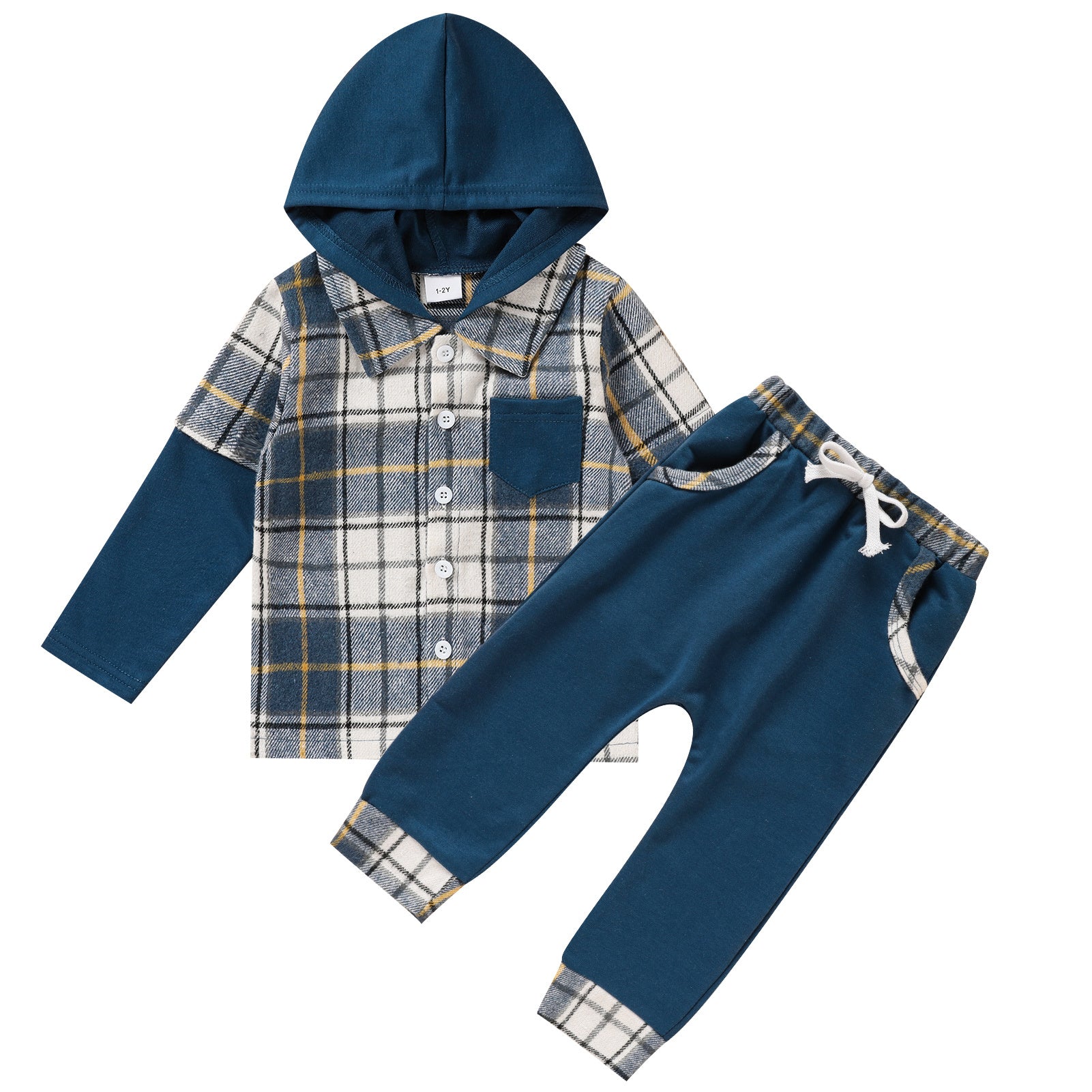 Toddler Baby Boy Clothes Plaid Long Sleeve Hoodie Sweatshirt & Pants 2pcs Boys Outfit Set - Tiff's Treasures