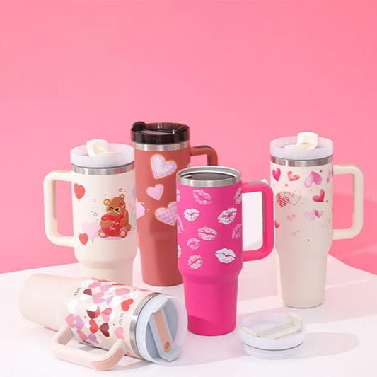 40 Oz Tumbler With Handle Straw Insulated, Stainless Steel Spill Proof Vacuum Coffee Cup Tumbler With Lid Tapered Mug Gifts For Valentine Lover Suitable For Car Gym Office Travel - Tiff's Treasures
