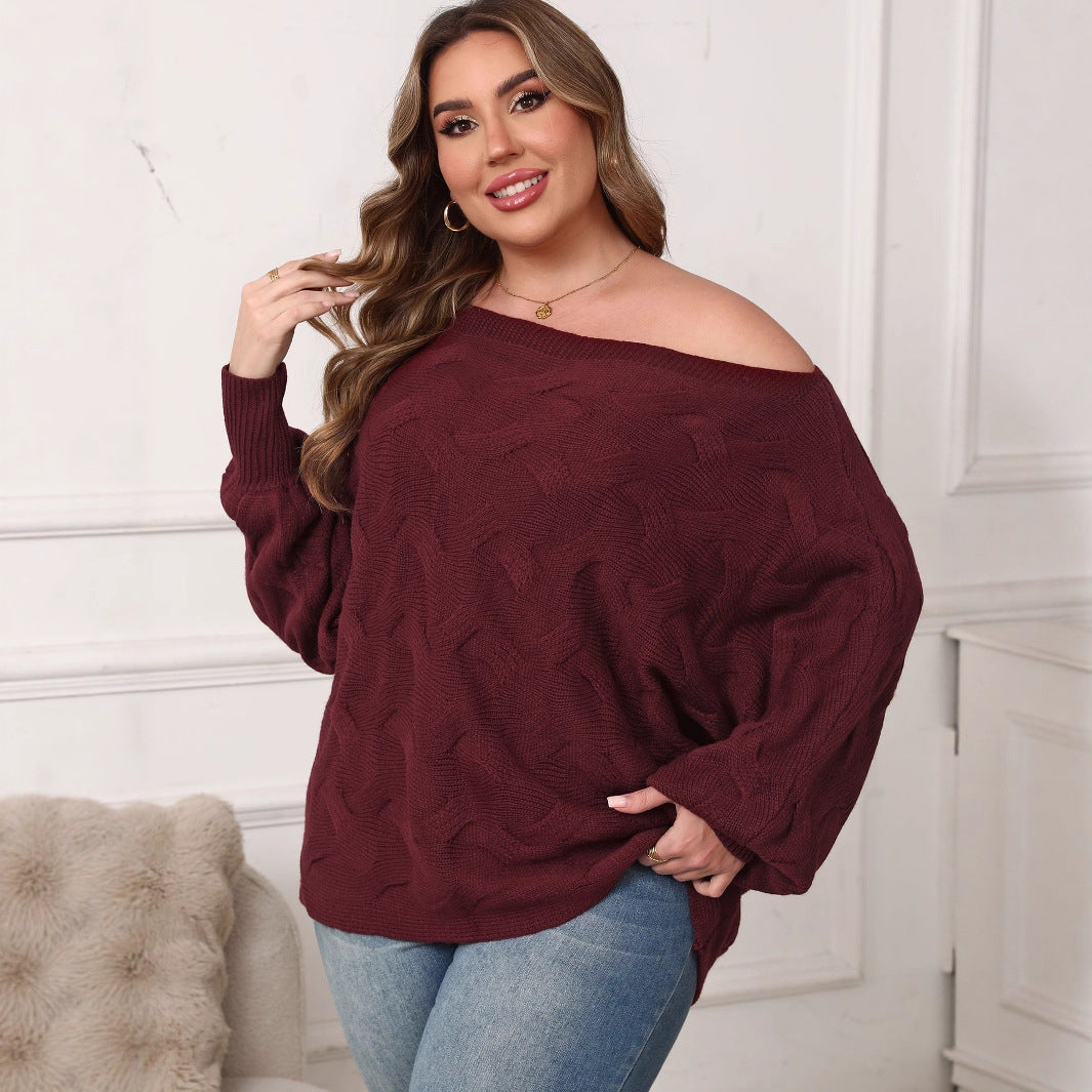 Plus Size Women's Sexy Off-shoulder Batwing Sleeve Loose Pullover - Tiff's Treasures