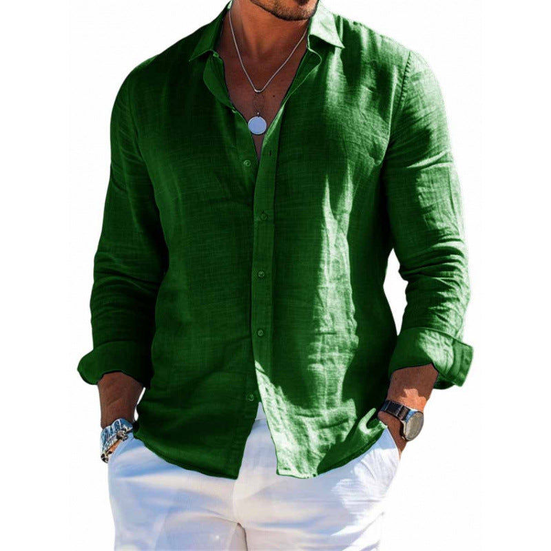 Men's Long Sleeve Shirt Casual Loose Lapel Button Top Solid Color Plus Size Blouse Clothing - Tiff's Treasures