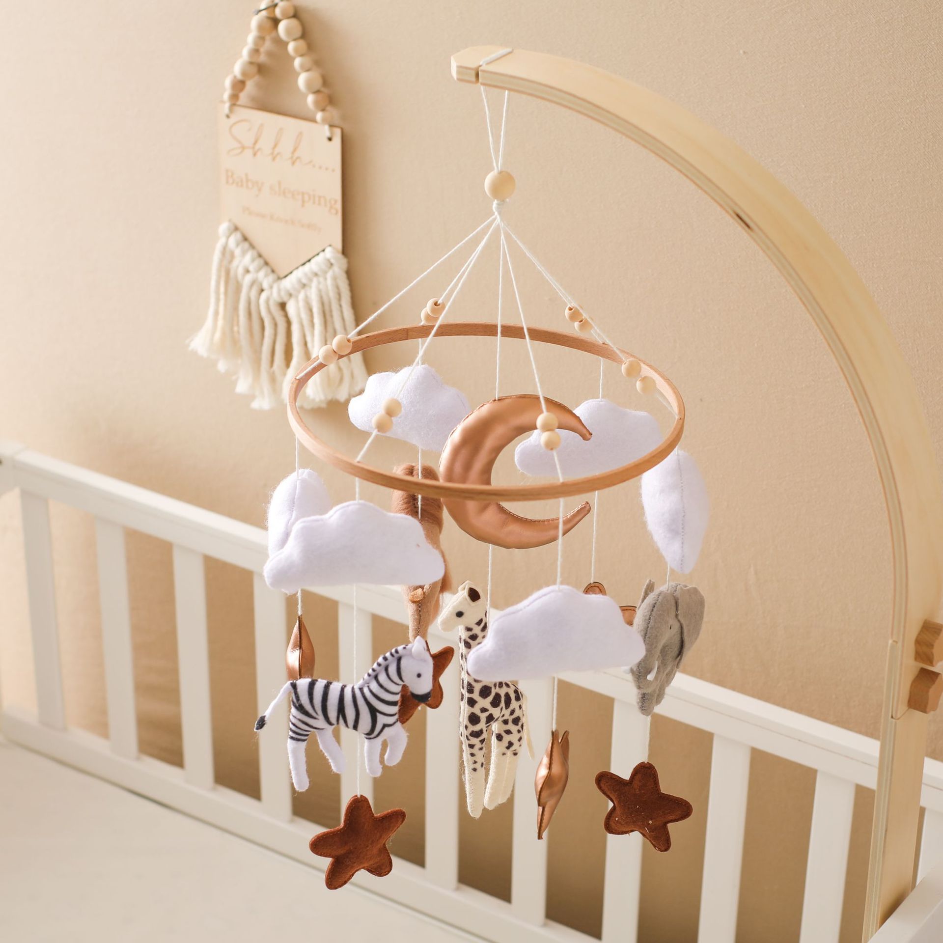 Room Hand-eye Coordination Decoration Wind Chimes Crib Felt Forest Animal Cloud Moon Bed Bell - Tiff's Treasures