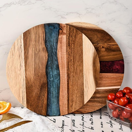 Acrylic Wood Resin Round Cutting Board Food Safe Kitchen Tray Suitable For Steak Snacks Fruits Ideal For Home And Restaurant - Tiff's Treasures