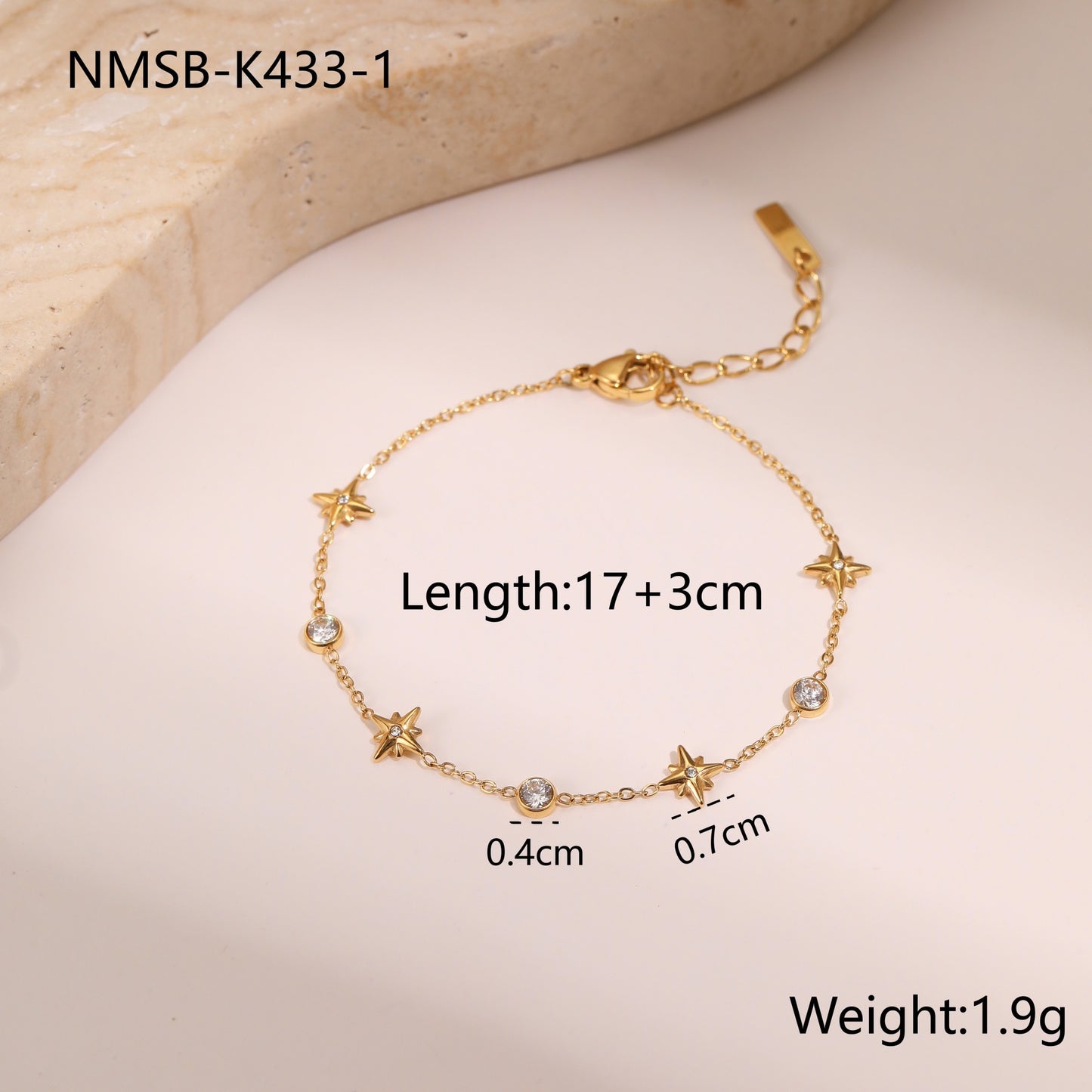 Titanium Steel Star Zircon Bracelet (18K Gold Plate) - Tiff's Treasures