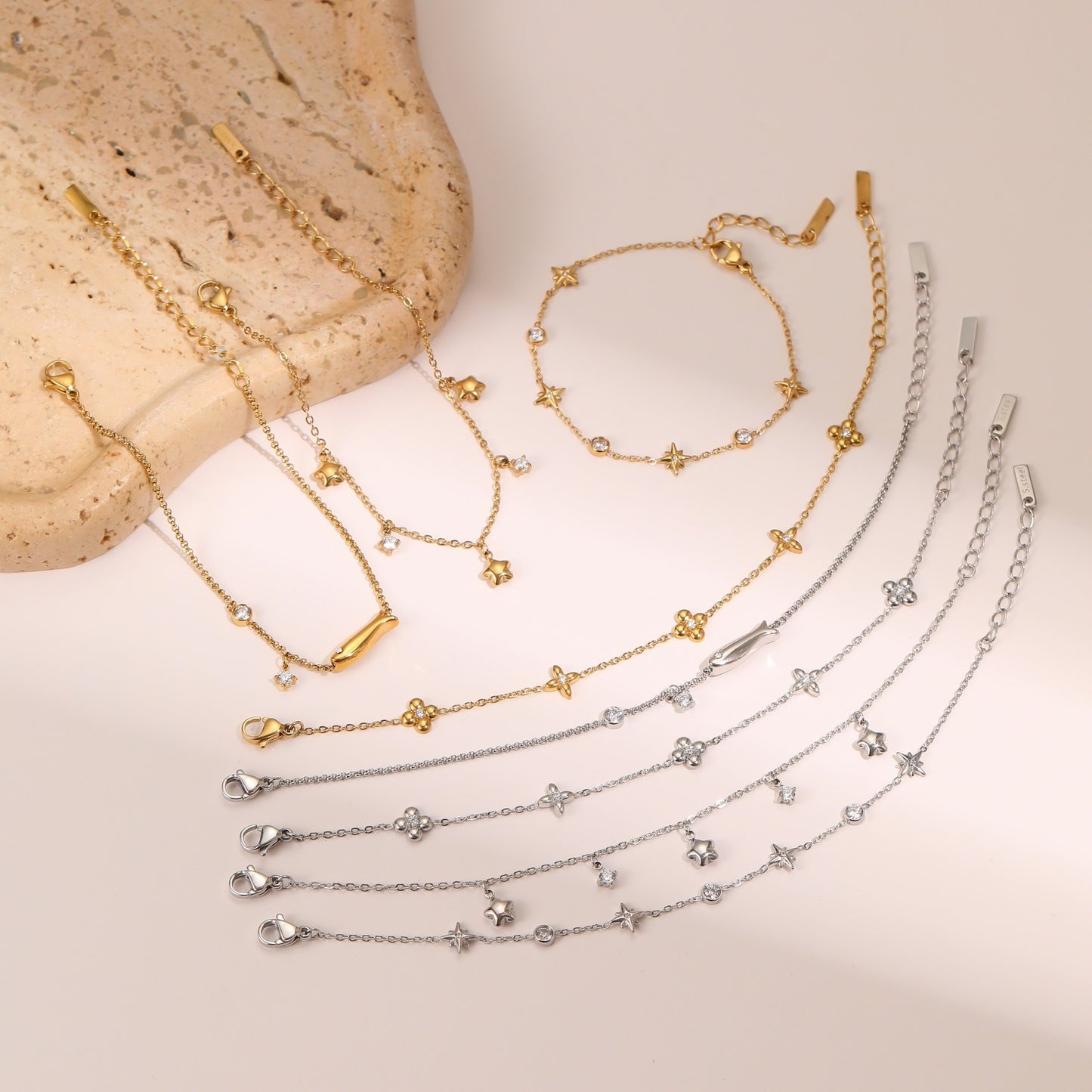 Titanium Steel Star Zircon Bracelet (18K Gold Plate) - Tiff's Treasures