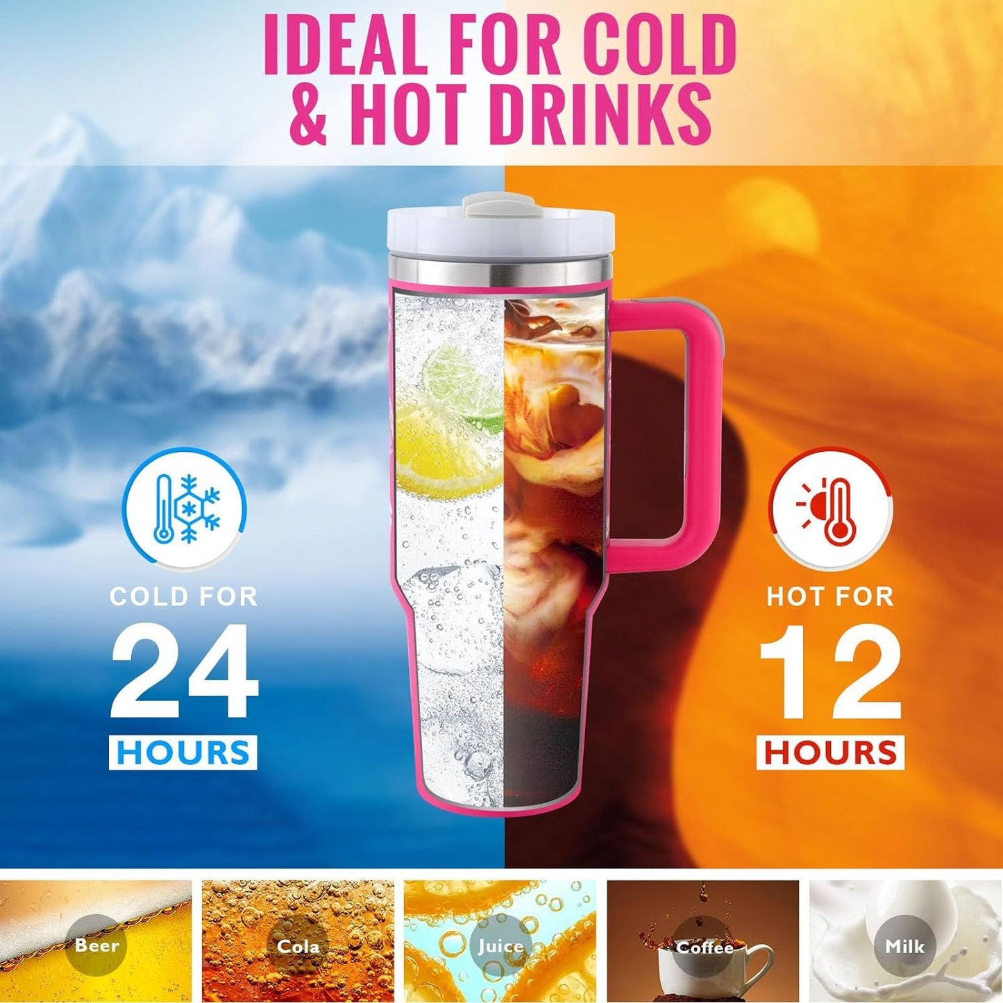 40 Oz Tumbler With Handle Straw Insulated, Stainless Steel Spill Proof Vacuum Coffee Cup Tumbler With Lid Tapered Mug Gifts For Valentine Lover Suitable For Car Gym Office Travel - Tiff's Treasures