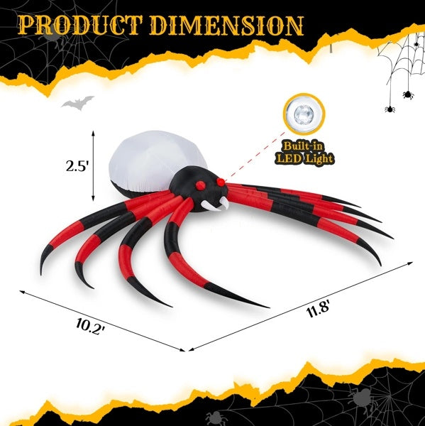 Inflatables Crawling Spider 11.8 FT Halloween Outdoor Decorations With Rotating LED Lights - Tiff's Treasures