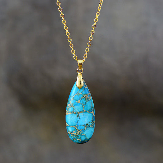 Emperor Stone Water Drop 18K Gold Plating Chain Pendant Necklace - Tiff's Treasures