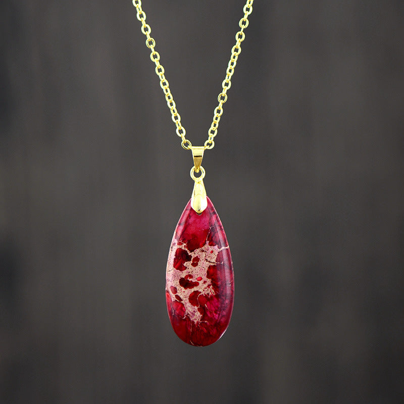Emperor Stone Water Drop 18K Gold Plating Chain Pendant Necklace - Tiff's Treasures