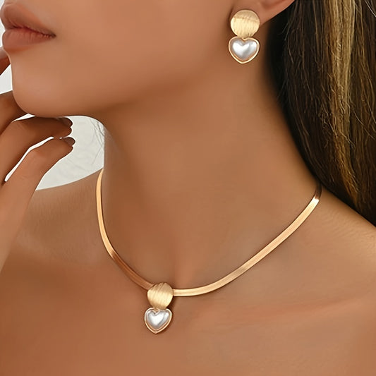 Fashionable, Elegant And Versatile Collarbone Brushed Geometric Heart Acrylic Pearl French Retro Snake Skin Chain Sets - Tiff's Treasures