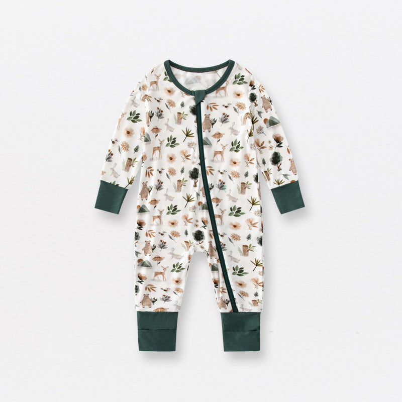 Bamboo Fiber Baby Jumpsuits Spring And Autumn Long Sleeve Double Zipper Baby Pajamas Romper - Tiff's Treasures