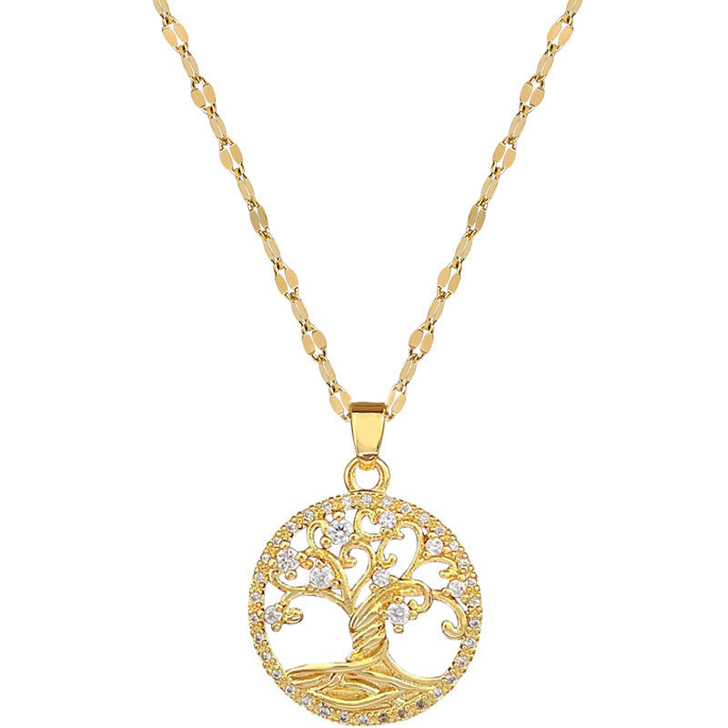 Gold-plated Micro-inlaid Full Rhinestone Zircon Lucky Tree Light Luxury Cross-border Necklace - Tiff's Treasures