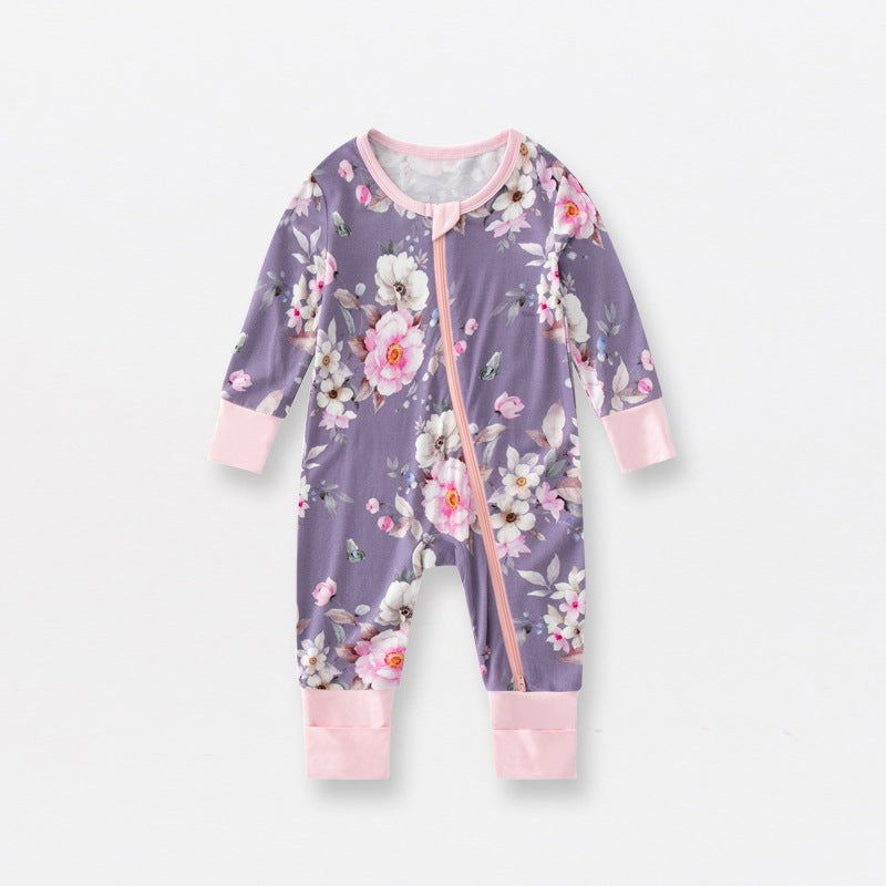 Bamboo Fiber Baby Jumpsuits Spring And Autumn Long Sleeve Double Zipper Baby Pajamas Romper - Tiff's Treasures