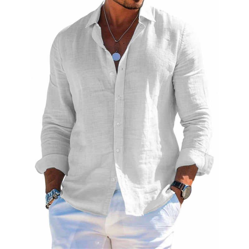 Men's Long Sleeve Shirt Casual Loose Lapel Button Top Solid Color Plus Size Blouse Clothing - Tiff's Treasures