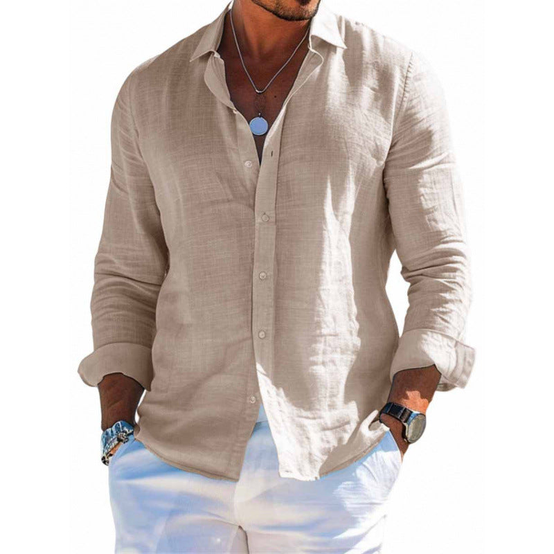 Men's Long Sleeve Shirt Casual Loose Lapel Button Top Solid Color Plus Size Blouse Clothing - Tiff's Treasures